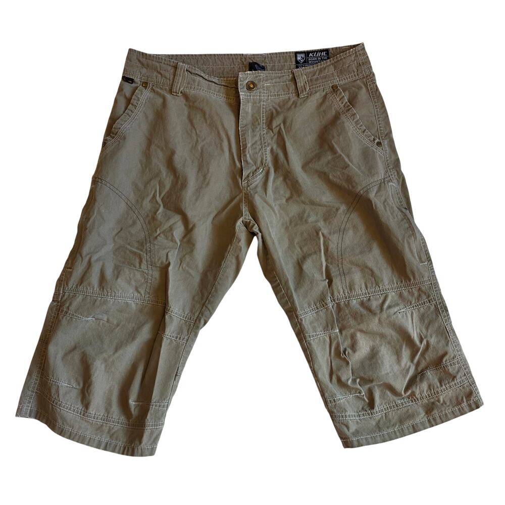 Kuhl Born in the Mountains Khaki Cargo Shorts Men's Size 34 Vintage Patina Dye